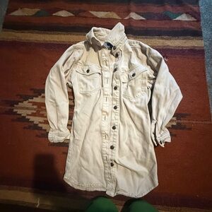 Topshop Long Sleeve Beige Button-Front Denim Dress